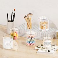 Distributeur en acrylique pour tampons de coton, cotons-tiges et boules de coton, organiseur de rangement transparent pour salle de bain avec couvercle, pots de pharmacie