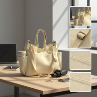 Sac fourre-tout en toile multi-poches avec fermeture éclair, sangle réglable et amovible pour une utilisation en bandoulière et à la main