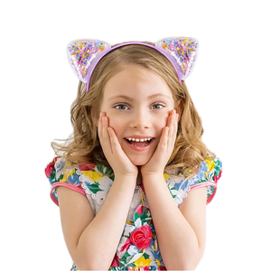 Diadema de arena movediza con purpurina para niñas, accesorios deportivos para el cabello con orejas de gato de plástico con estilo de dibujos animados coloridos brillantes - Product Image 3