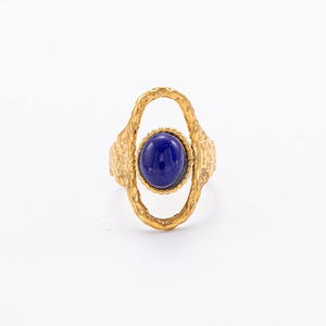 Vintage Oval <b>Lapis</b> <b>Lazuli</b> <b>Ring</b> 18K Gold Plated Bezel Setting Yiwu Origin for Women Jewelry Gift - Product Image 1