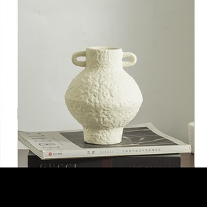 Vaso in Ceramica MSH <span class=keywords><strong>con</strong></span> Texture in Pietra Bianca e Nera Anticata, <span class=keywords><strong>con</strong></span> Doppi Manici per Scrivania e Piante Idroponiche - Product Image 5