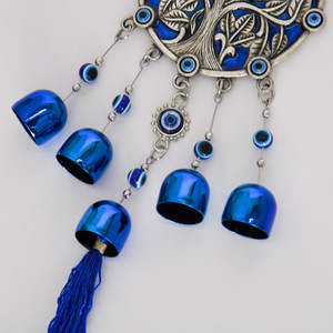 Ornamento Pendente <span class=keywords><strong>Albero</strong></span> della Vita in Vetro Blu con Occhio di Allah e Campanelle Blu e Nappa, Decorazione Bohemien per Parete e Finestra - Product Image 4