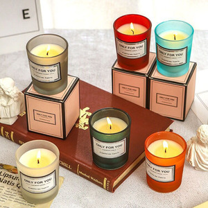 ขวดแก้วที่มีสีสันขวดแก้วราคาถูกขี้ผึ้งถั่วเหลืองเทียนหอมสำหรับขายส่ง - Product Image 1