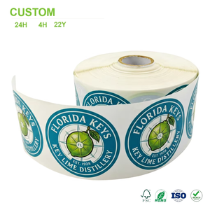 Étiquette ronde personnalisée en PP pour distillerie, motif rose de la boussole, illustration Teal Key Lime, autocollant imperméable pour bouteille de liqueur ou whisky - Product Image 1