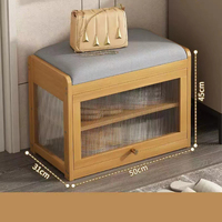 Banc à chaussures d'entrée avec rangement intégré, multifonctionnel, avec assise rembourrée, en bambou et rotin, capacité de plus de 50 paires
