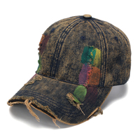 Casquette de baseball en jean délavé vintage en stock, effet vieilli, bords déchirés, graffiti, unisexe, personnalisable