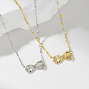 Collana in Argento Sterling S925 con Numero Otto Portafortuna per Donne, Pendente a Cuore <span class=keywords><strong>Infinito</strong></span> con Zirconi Incastonati, Catena per Clavicola - Product Image 3
