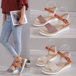 Wedge Sandals Summer Flat Slope Heel Fish Mouth Cloth Outdoor Casual Women's Sandals - Product Image 2