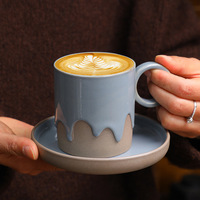 Ensemble de tasses à café en céramique de style japonais fait main, luxe léger, style vintage, 200 ml, passe au lave-vaisselle, soucoupe personnalisable, couleurs et logo