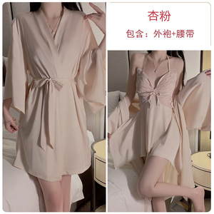 Pyjama Sexy à Fleurs en Soie Glacée de Taille Unique Ajoutez un Coussin de Poitrine pour Rassembler une Chemise de Nuit en Forme d'Arc Robe Extérieure et Vêtements de Maison - Product Image 5