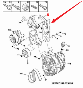 Support de fixation du tendeur de courroie d'alternateur OE 5706J2 9683446480 Nemo Xsara Picasso Partner <span class=keywords><strong>206</strong></span> - Product Image 6