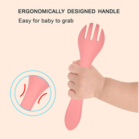 Ustensiles d'apprentissage souples pour bébés BHD, sans BPA, première étape, cuillère et fourchette en silicone durables à long manche pour l'alimentation des bébés