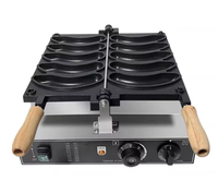 Nouvelle conception, gaufrier commercial antiadhésif 5 pièces en forme de banane, machine à mini-gaufres au gaz commerciale personnalisée en forme de banane