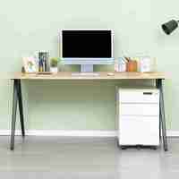 Meja Kantor Desain Modern Furnitur Dasar Hitam Atas Kayu Meja Komputer Kantor Eksekutif Modern