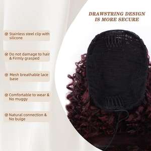 Perruque queue de cheval bouclée CJ580 1B en fibre haute température, application facile, extension de cheveux noire pour femme - Product Image 5