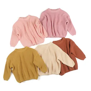 Sweater Jumper Bayi Musim Gugur Musim Dingin RTS Uniseks Anak-anak 100% Sweater Pullover Polos Katun