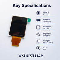 Module d'affichage LCD TFT 1,77 pouces 128x160 ST7735S SPI FPC, petit écran avec rétroéclairage LED, luminosité 300cd/m2, température de fonctionnement -20~70°C