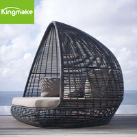 Kingmake Gartenmöbel Patio Rattan Liege bett Dreieck Wetterfest Garten Set Modern Woven Daybed