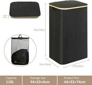 Wholesale Household Foldable <b>Storage</b> Fabric <b>Hamper</b> Laundry Basket Bamboo Laundry <b>Hamper</b> With Lid - Product Image 3