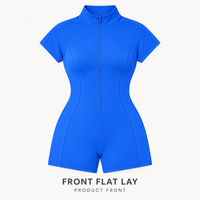 Combinaison active personnalisée pour femme à col montant, en nylon et élasthanne, unie, avec demi-zip, coupe ajustée, pour la gym