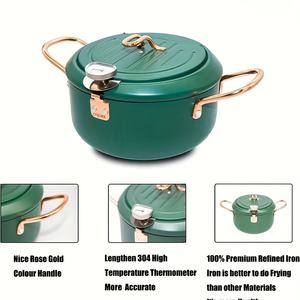 Friggitrice Giapponese per Tempura con Termometro in Ferro, Pentola Antiaderente per Friggere Pollo, Pesce, Gamberetti, Facile da Pulire, per Uso Domestico e in Auto - Product Image 6