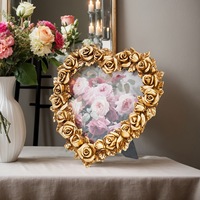 Cadre photo en résine sculptée style européen, motif rose dorée en forme de cœur, écologique, décoration romantique pour mariages et chambres