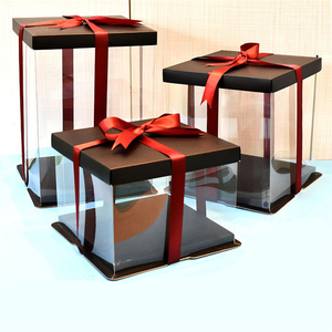 6 Inch Wholesale PET Tall Transparent 3 In 1 Square Black Cake Box Packing Packaging Swiss Roll Tall Clear Plastic Cake Box