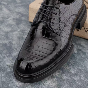 Zapatos formales de hombre de piel de cocodrilo 100% piel de cocodrilo genuina Zapatos de vestir negros con cordones y punta redonda - Product Image 4