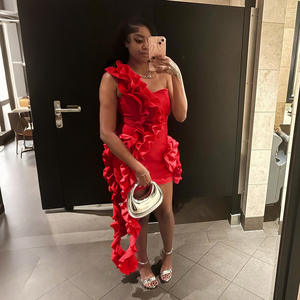 女性用フリルミニドレスエレガントショートローブ女性用プロムディナーガウン誕生日パーティー2025 - Product Image 1