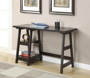YUANTU Convenience Concepts Espresso <strong>Trestle</strong> <strong>Desk</strong> with Wood Frame Engineered Wood Surface Fixed Shelves Spacious Worksurface - Product Image 1