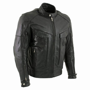 Veste décontractée pour homme en cuir de vachette véritable, col montant, fermeture éclair, épaisse, avec coutures et patchwork, personnalisation disponible - Product Image 1