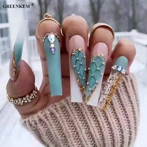 Label privé de luxe, presse sur les ongles, ongles en acrylique épais faits à la main avec strass, ongles artificiels - Product Image 4