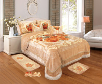En gros, Ensemble de 4 à 6 couvertures en vison pour lit double, pour l'hiver, taille King, 4 kg, 2 plis, couverture Raschel imprimée A&B avec jupe de lit