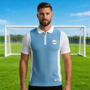 Suéteres Personalizados BSCI/WRAP para Hombre, Estilo Argentino, Tejido Waffle, <span class=keywords><strong>Jersey</strong></span> de Fútbol de <span class=keywords><strong>Punto</strong></span> Calado, 100% Algodón, Polo de Manga Corta - Product Image 3