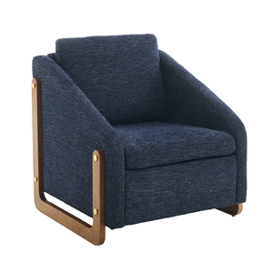 Fauteuil moderne en tissu chenille rembourré de mousse avec structure latérale en bois pour salon - Chaise d'appoint - Meubles de maison - Product Image 1