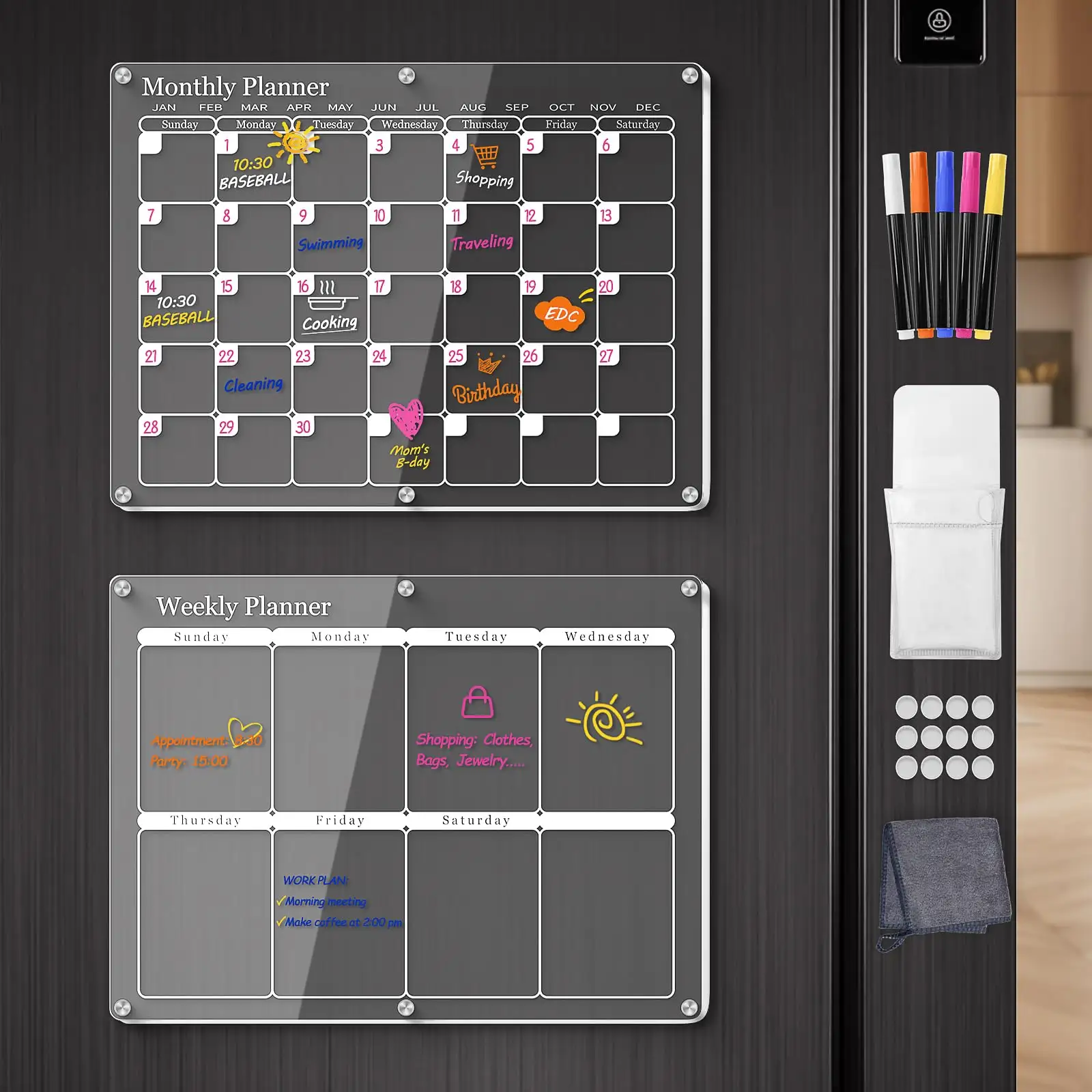 Прозрачный акриловый магнитный календарь для холодильника