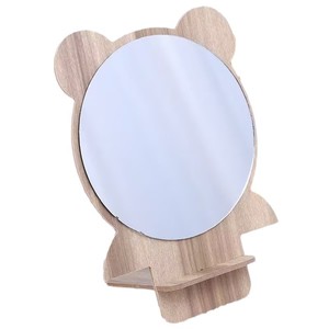 Wooden Bear Shape Makeup <b>Mirror</b> Desktop Portable Small Round <b>Mirror</b> Simple Design High Definition <b>Mirror</b> For Daily Use - Product Image 4