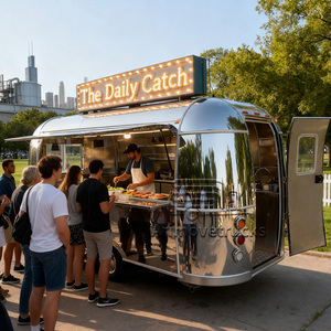 Large Movable Cheap Commercial Hot Dog Burger Charcoal BBQ Tacos Fried Chicken Food Cart Trailer With Fryers Stove Grill - Product Image 2