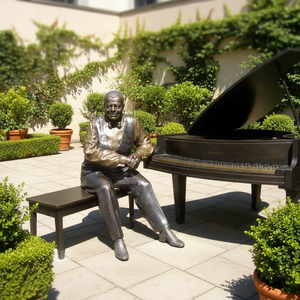 Statue de jardin en bronze réaliste grandeur nature, portrait d'homme jouant du <span class=keywords><strong>piano</strong></span> - Product Image 1
