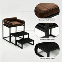 Lit surélevé pour chien et chat avec chaise longue pliable pour animaux de compagnie, échelle d'accès, structure en fer durable, design carré solide, taille XL