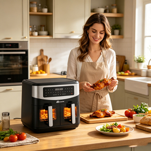 Anbolife Offres de Gros Exceptionnelles Friteuse à Air 10L Technologie de Circulation d'Air Haute Vitesse Cuisson de Deux Plats Simultanée Facile à Nettoyer - Product Image 3