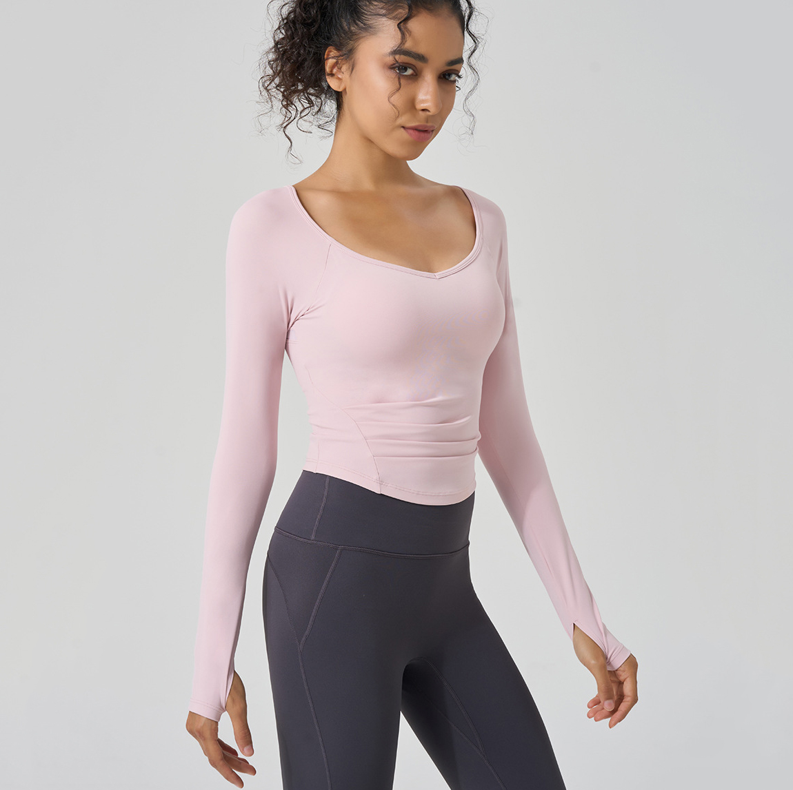 Spring Summer Lightweight Advanced Yoga Coat Women Pilates Training Fitness Fixed Cup Pleated Slim Exercise Long Sleeve