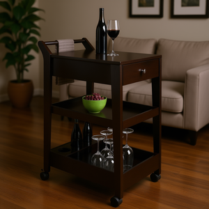 Carrito de Entretenimiento Jeston Espresso, Juego de Servicio de Bebidas de Madera, Diseño Moderno con Cajón y Ruedas para Uso en Bar Doméstico - Product Image 2