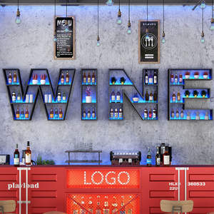 Настенная винная полка-шкаф для бара, креативная, с английскими буквами, для кофейни, ресторана, декоративная, для хранения вина - Product Image 2