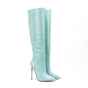 Short Style Snakeskin High Heel <b>Boots</b> Pointy Toe Solid Fashion Women Shoes Knee High <b>Boots</b> Slip-on Big Size 47 - Product Image 4