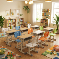 Conjunto de Silla y Escritorio Ergonómico Ajustable en Altura para Niños, Estructura de Acero de 3 Etapas, Doble Almacenamiento, para Escuela, Hogar y Estudio, Venta al Por Mayor