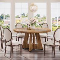 Table de conférence ronde en bois moderne pour 4 à 6 personnes avec plateau épais et base en bois