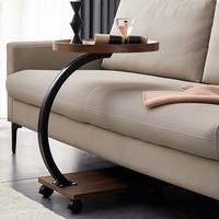 Table d'appoint carrée moderne en forme de C Table d'appoint extensible en bois pour canapé-lit Mini collation à café mobile pour salon salle à manger