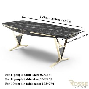 Rosse Bugatti Luxury <b>Dining</b> <b>Table</b> Marble <b>Top</b> Metal Frame Extendable Non-Foldable Rectangle 6 Person European Modern Design - Product Image 5