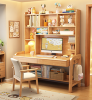 Bureau d'étude en bois massif avec étagère et hauteur réglable pour enfants et bureau à domicile - Vente en gros